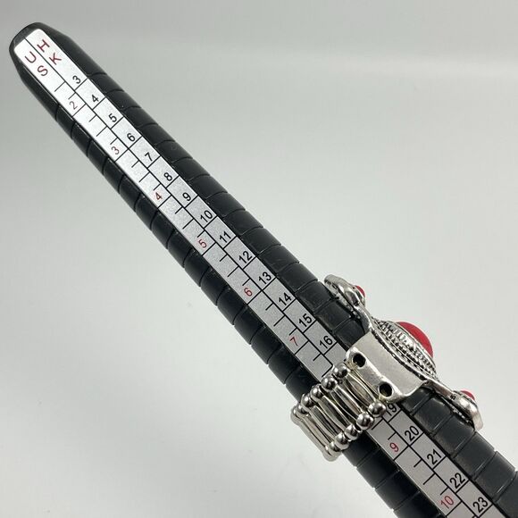 Red Howlite Silver Tone Art Deco Gothic Stretch Band Ring Adjustable Fashion - Picture 6 of 6